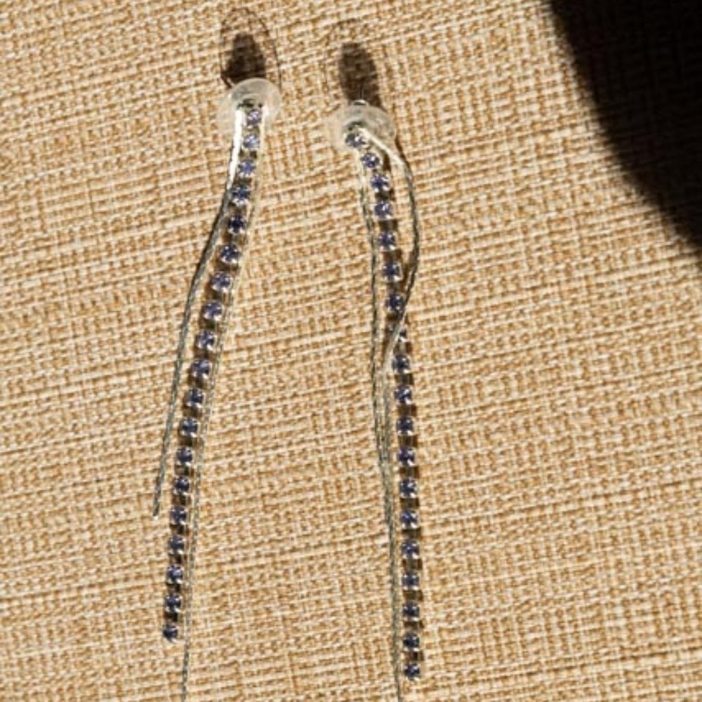 Y2K Silver Colored Snake Chain w Colorless Rhinestone Dangling Earrings